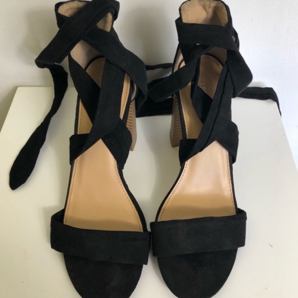 Express Sandals Ankle Tie Up Black Size: 8